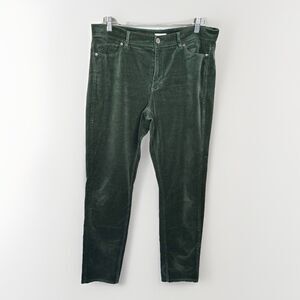 J Jill Pants 12 Tall Green Velvet Tapered 5 Pocket Comfortable Career Travel